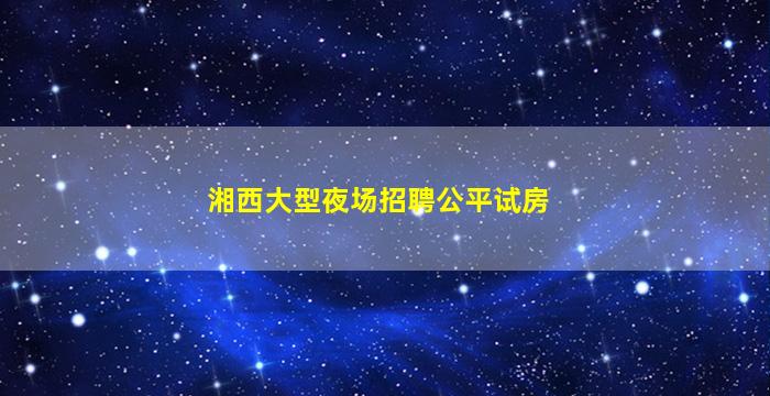 湘西大型夜场招聘公平试房
